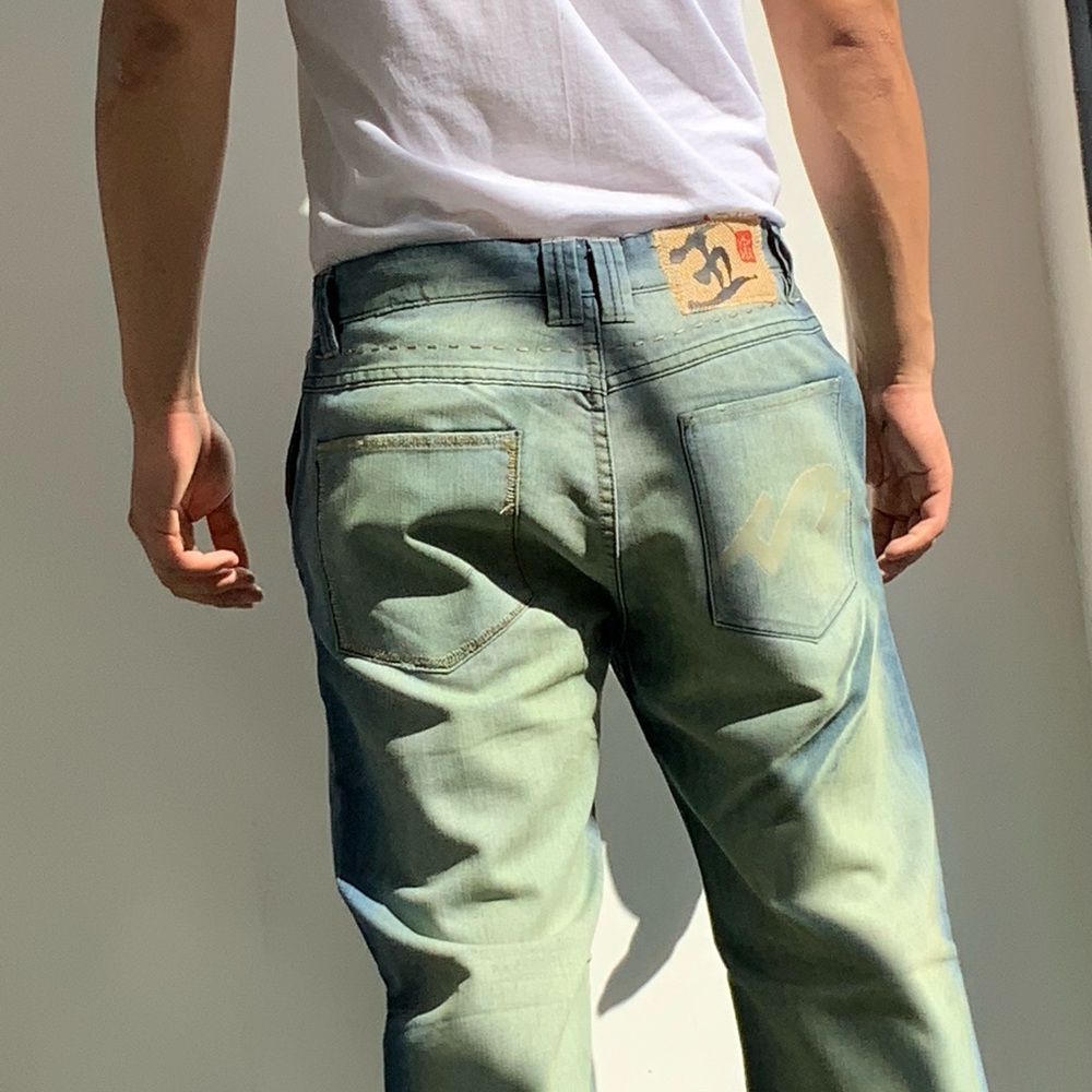 Men's Five Pointz Blue | Lime Dirty Washed Denim Pants